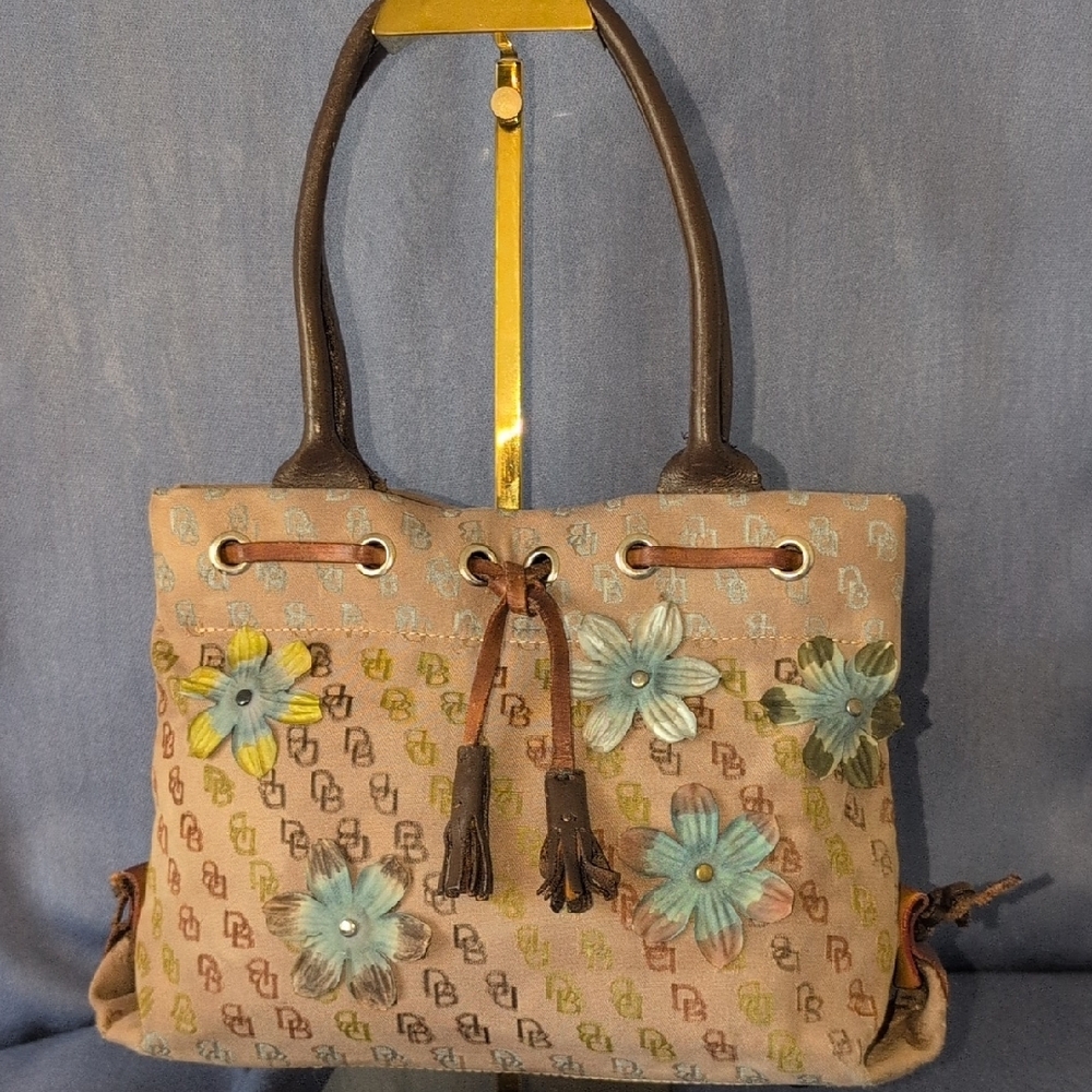Vintage Dooney & Bourke Signature Canvas and Leather Tassel Satchel